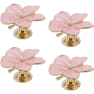 Cabinet Knobs, Flower Metal Knobs for Drawer, Dresser, Kitchen Cabinet, Closet Door Pulls, Mounting Screws, Pink, 4 count 1.7inch