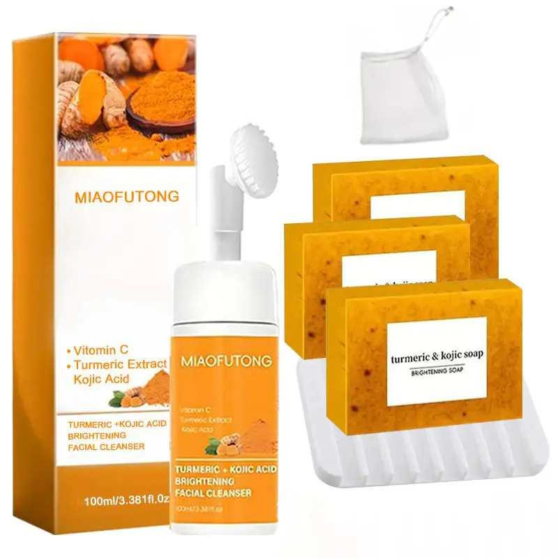 Turmeric Wash and Care two PieceSetTurmericCleansing Mousse, Turmeric SoapFacialCleansing Skincare FacialCleansing CleanserFacial Wash Comfort Deep Pore Cleaning