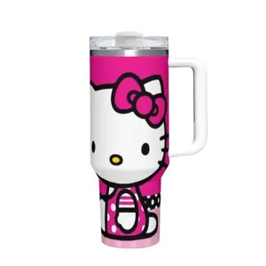 Sanrio Hello Kitty 40oz Large Capacity Handle Car Cup with Pink Bow Design and White Base for Hello Kitty Fans
