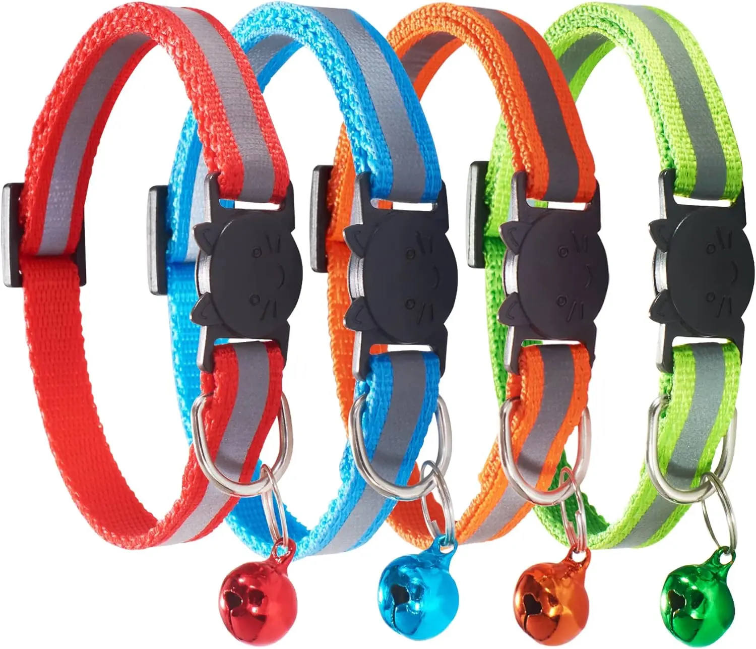Cat Breakaway Collars - Reflective Nylon, Strong Collars with Bell, 4 Color Options for Cats