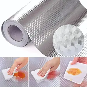 Kitchen Backsplash Peel and Stick Wallpaper, Self Adhesive Wallpaper, Silver Cube Texture Aluminum Foil Sticker for Interior Walls, Kitchen Wall or Cabinets, DIY Kitchen Decor, Wallpaper Roll
