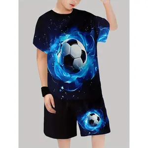New Adorable Boys' 2-Piece 3D Printed Casual Set - Short-Sleeve Pullover, Shorts - Ideal for Outdoor Activities, Adorable Boys' Sets