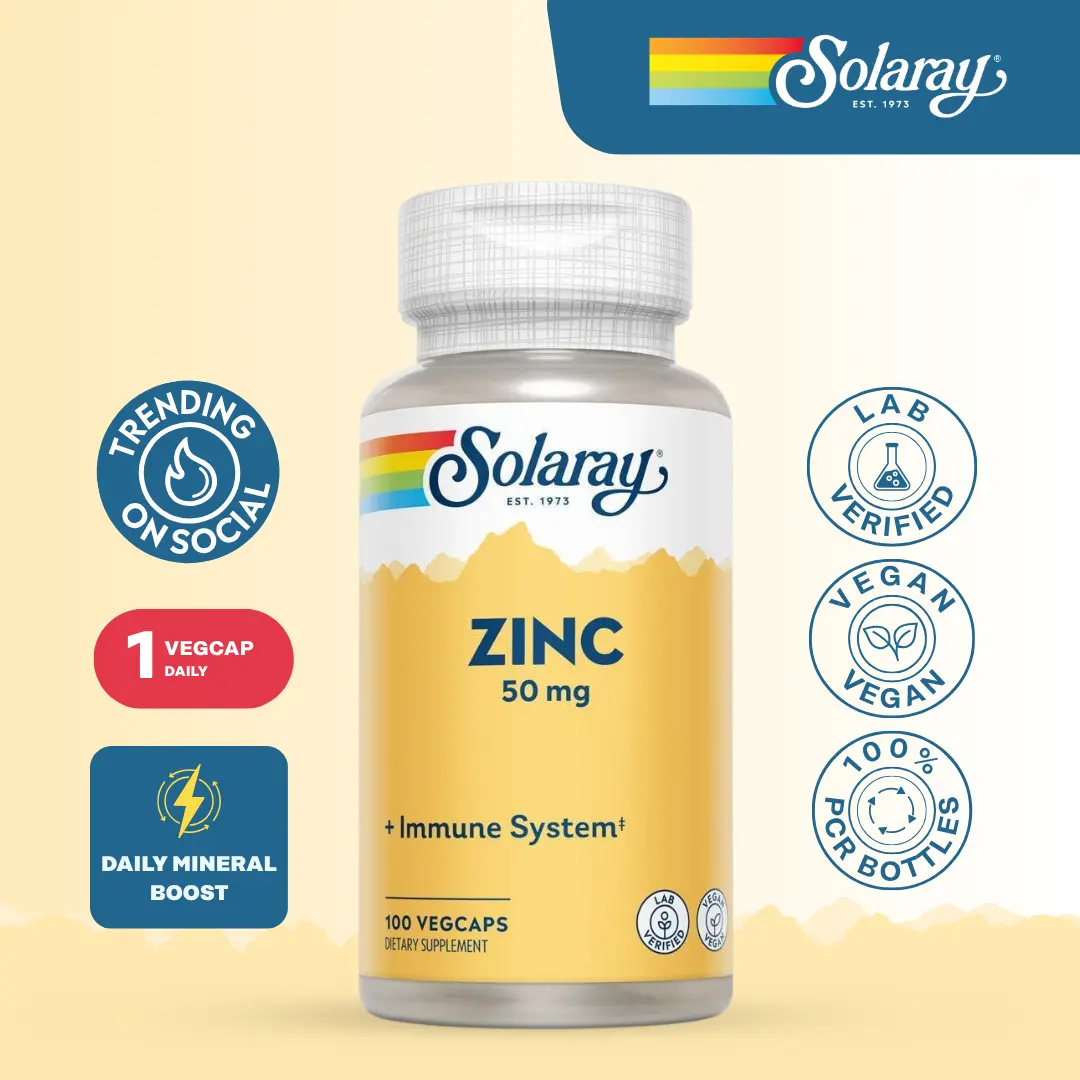 Solaray Zinc 50 mg VegCaps for Adults – High-Potency Zinc Supplement with Pumpkin Seed for Immune, Skin & Cellular Support