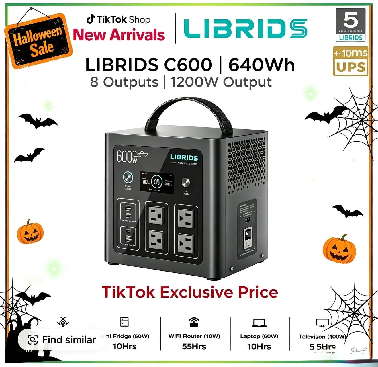 LIBRIDS C600 Portable Power Station for Home Backup,Camping ,Outages, Solar Generator,640Wh LiFePO4 Battery 8 Ports Ultra-Fast 0-80% Charging in 1Hr,Emergency Supply,Travel RVs Emergencies Gas Generator Alternative Charging Rechargeable