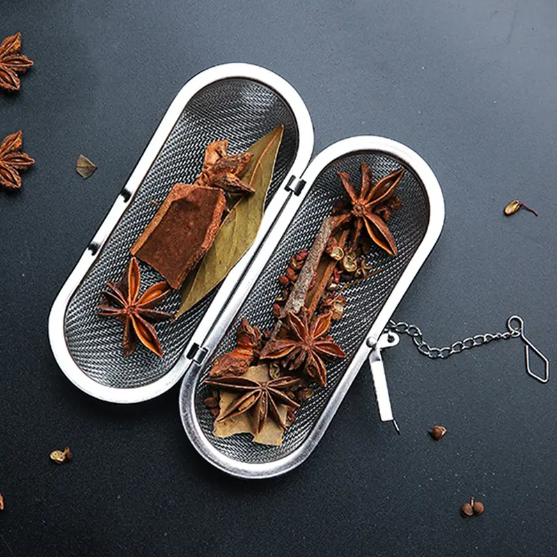 1pc/2pcs Stainless Steel Cooking Spices Infuser Fine Mesh Loose Tea Herbal Strainer Extended Chain Kitchen Seasoning Balls Outdoor Home Kitchen Accessories