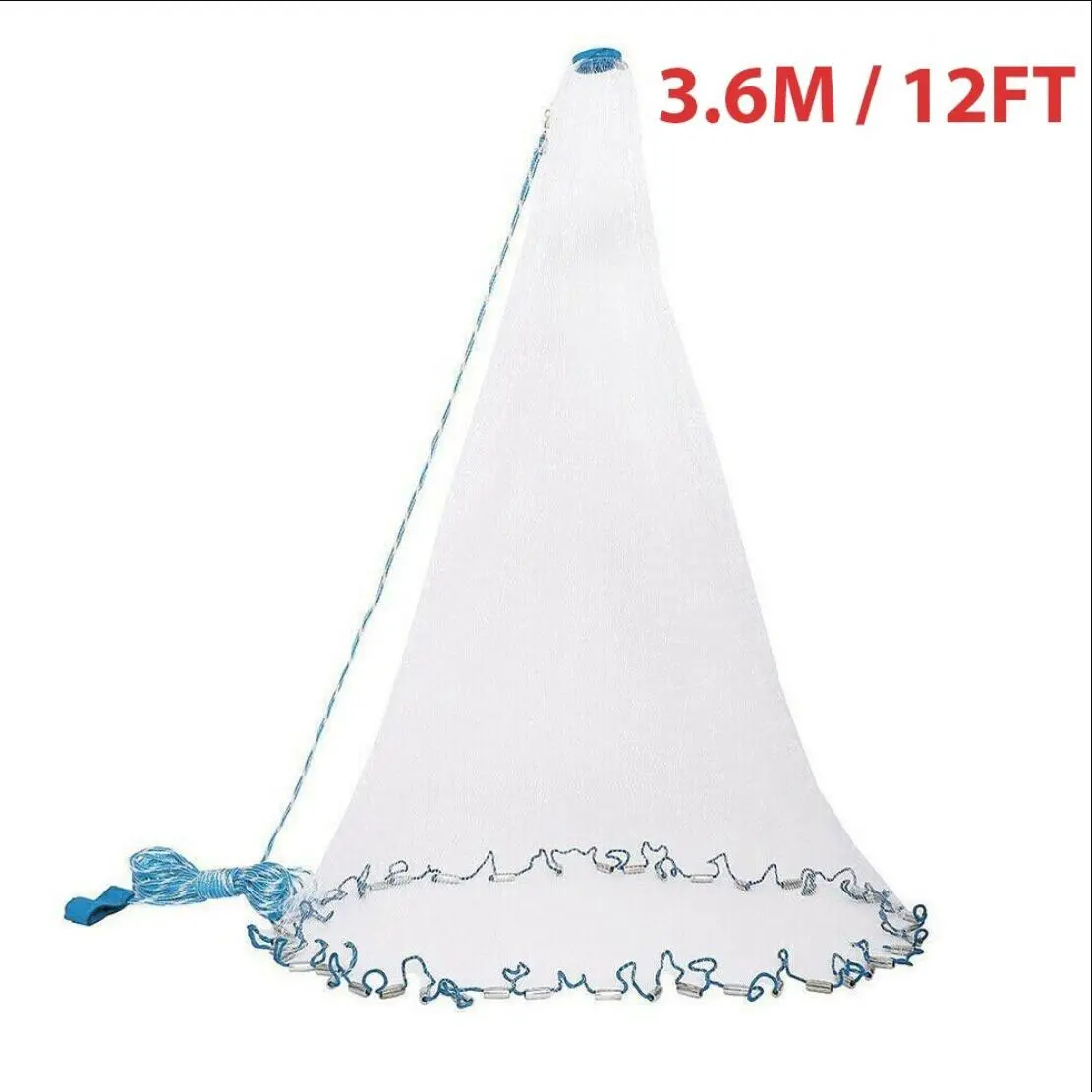12FT Easy-to-Throw Cast Net, Heavy-Duty Strong Nylon Mesh Minnow Net for Rivers, Fishing Gear Supplies, Sport Fishing Accessory for Beginners