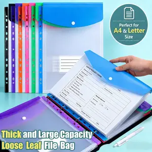 6/12 Pcs Binder Pockets for 2/3/4 Ring Binder, Binder Folders with Snap Button and Label, 6 Assorted Colors, Expandable Plastic Envelopes Binder Organizer Folders with 11 Holes for School Office Home