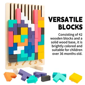 Wooden Stacking Puzzle Toy 3D Tetris-Style Family Game Educational Blocks Montessori Children's Puzzles Gift for ProblemSolving & Hand Eye Coordination