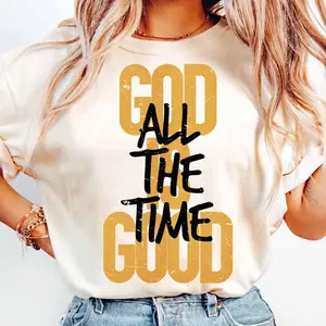 Women's Casual Short-Sleeve Round Neck Christian Top - "God is Good All The Time" Bible Verse Oversized Trending Tee
