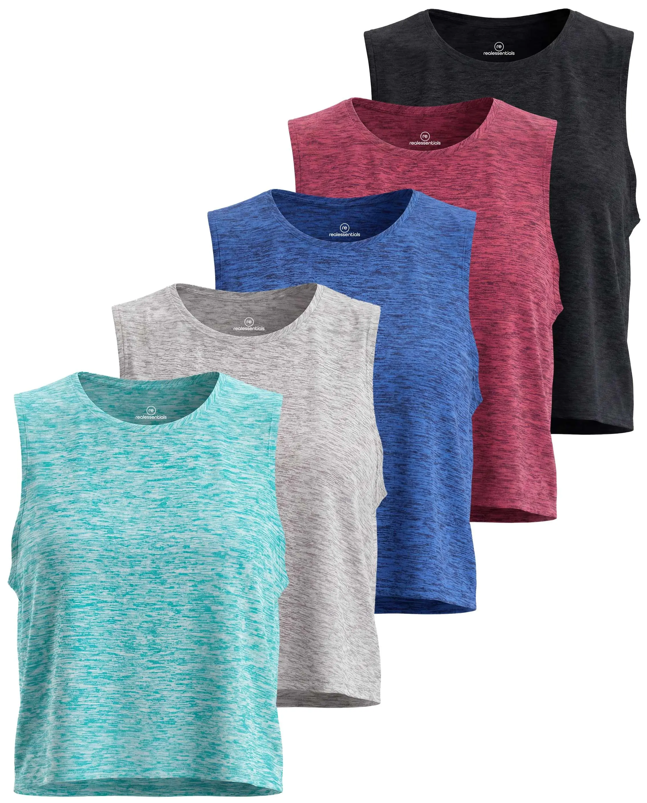 5 Pack Women's Dry Fit Crop Tank Tops Sleeveless Athletic Workout Gym Yoga