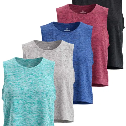 5 Pack Women's Dry Fit Crop Tank Tops Sleeveless Athletic Workout Gym Yoga