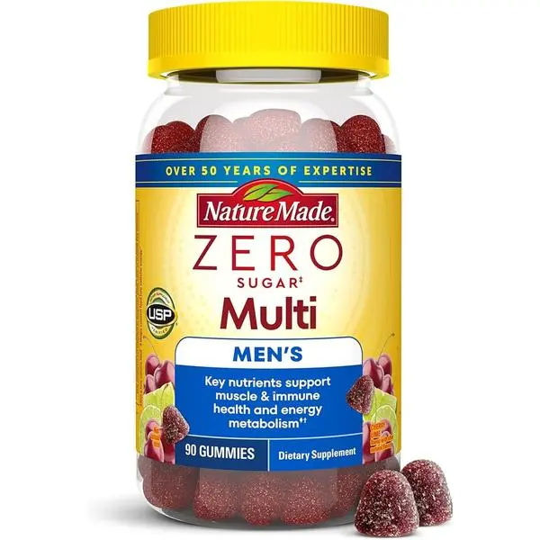 Nature Made Zero Sugar Multivitamin Men's Gummies, Muscle & Immune Support, Aspartame Free, 90 Sugar Free Multivitamin Gummies, 45 Day Supply