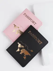 2PCS/SET PU Leather Lovers Passport Cover Passport Case Passport Holder Passport Wallet Card Holder Map Graphic Lightweight Fashion Travel Accessories For Flight for Women or Men For Student Gift for Couples Travel Document Holder