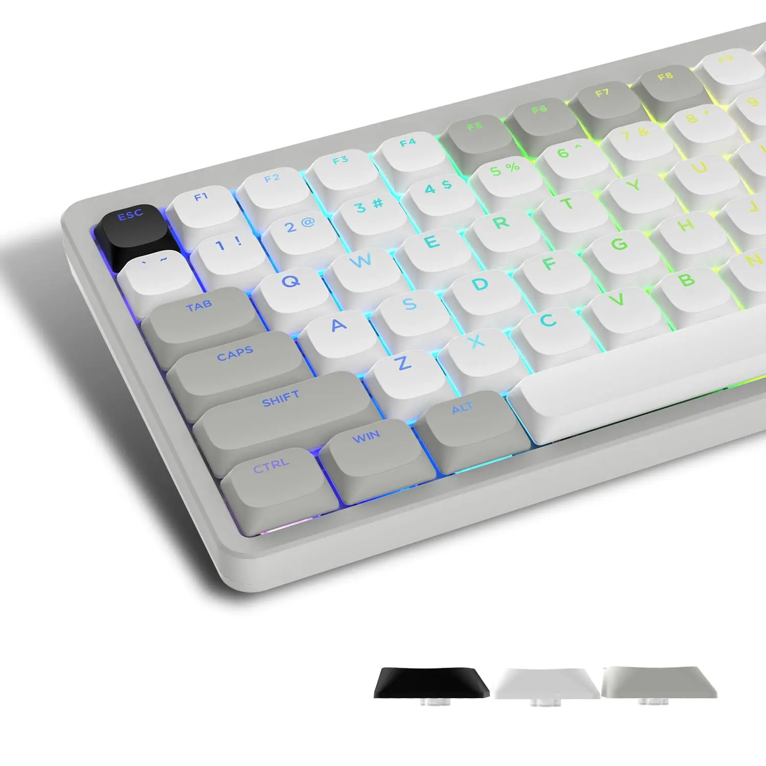 Low Profile Keycaps - Shine Through 60 65 75 100 Percent  Key Caps Pbt Full Size For Cherry Gateron Mx Switches Mechanical Grey/white