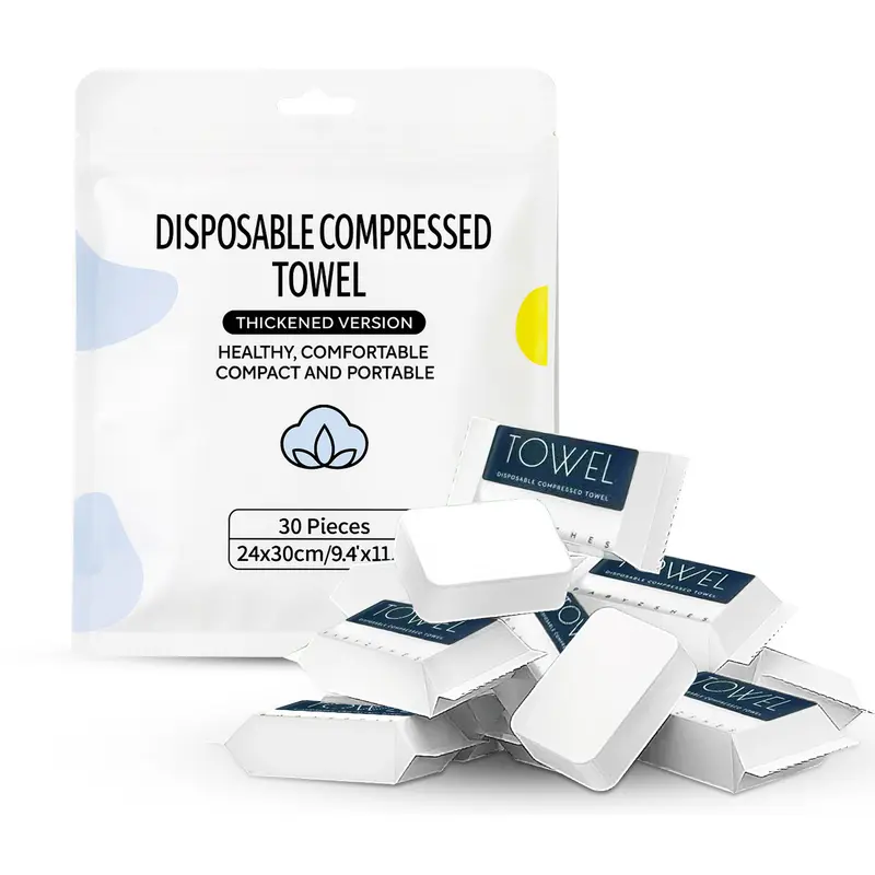 Compressed Towels 30 Pack – Disposable Face Towels for Travel, Camping & Hiking, Soft Thick Towels, Expands to 9.4" x 11.8"