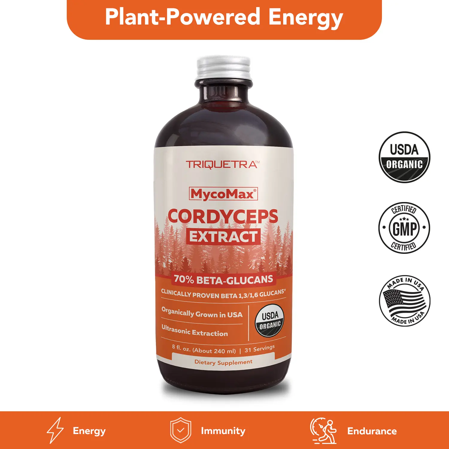 Triquetra Health Organic Cordyceps Mushroom Extract 70% Beta Glucans + Cordyceps Tincture 8 oz - Supports Performance, Immunity & Energy Triquetra Health Organic Cordyceps Mushroom Extract 70% Beta Glucans + Cordyceps Tincture 8 oz - Supports Performance, Immunity & Energy