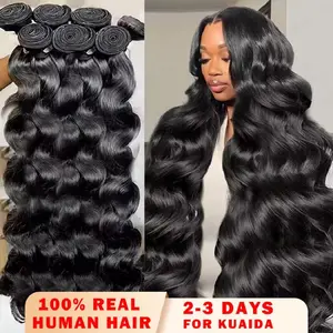 Gefily[14A]Brazilian Virgin Human Hair Bundles 30inch Body Wave Straight Hair for Quick Weave 30 30 30 30  Bundles Natural Black Traditional Sew in Extension