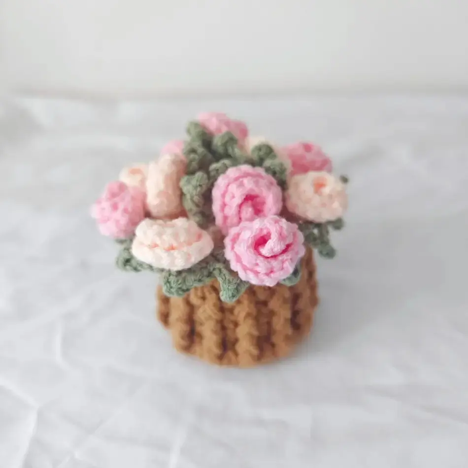 Handmade Crochet Coaster, Yarn Knitted Flower Bouquet Design For Table Use Room Decor And Thoughtful Gifts For Mothers Day