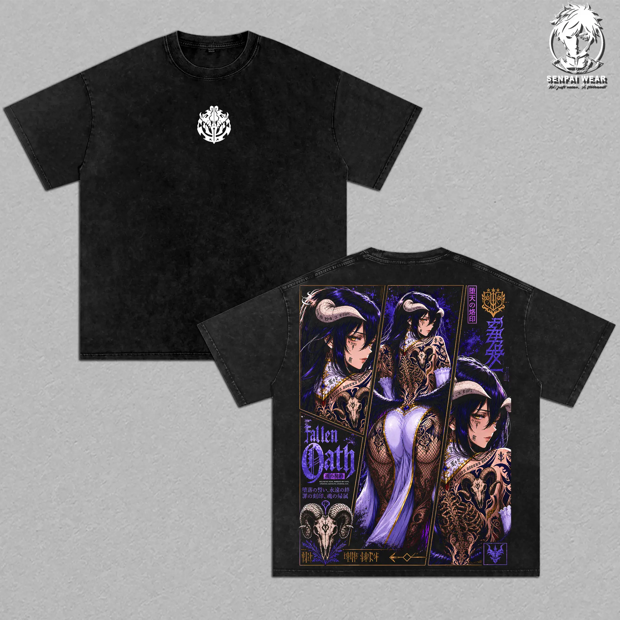 Albedo Succubus Graphic Tee Vintage Washed Shirt Unisex Streetwear Overlord Anime Tee Waifu Tee Overseer Of The Guardians T-Shirt Gift for Anime Lovers Overlord Fans