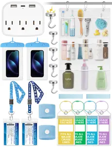 NiHome 19-Piece Cruise Trip Essentials Kit – Power Strip, Waterproof Phone Bags, Luggage Tag Holders, Magnetic Hooks, Cruise Card Lanyards, Towel Bands, Anti-Seasickness Bands and Shower Organizer Bag