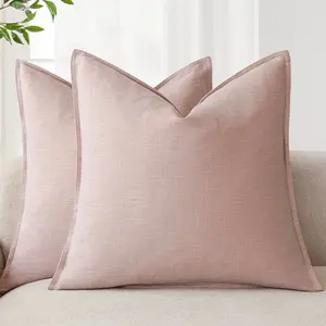 Foindtower Pack of 2, Decorative Linen Solid Throw Pillow Covers Soft Accent Cushion Case Boho Farmhouse Pillowcase for Bed Chair Couch Sofa Bedroom Living Room Home Decor 20 x 20 Inch Light Pink