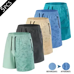 5 Counts Men's Summer Casual Color Changing Shorts, Zipper Pocket Quick Dry Breathable Versatile Athletic Shorts, Loose Drawstring Elastic Waist 5 Inch Inseam Multi-Style Workout Shorts for Running, Fitness, Hiking, Lounge, Streetwear Essentials