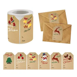 Gift Tag Label Stickers for Christmas,250pcs Self-Adhesive Kcraft Christmas Holiday Gift Tag,Kraft Paper Xmas Name Tag Stickers,Easy to Write Present Gift Stickers for Christmas