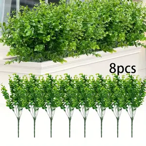 8 Bundles Artificial Boxwood UV Resistant Fake Stems Plants Set,Faux Greenery for Indoor Outside Hanging Plants Garden Porch Window Box Home Wedding Farmhouse Decor,Halloween Christmas Party Gifts,Hand Tools Kits