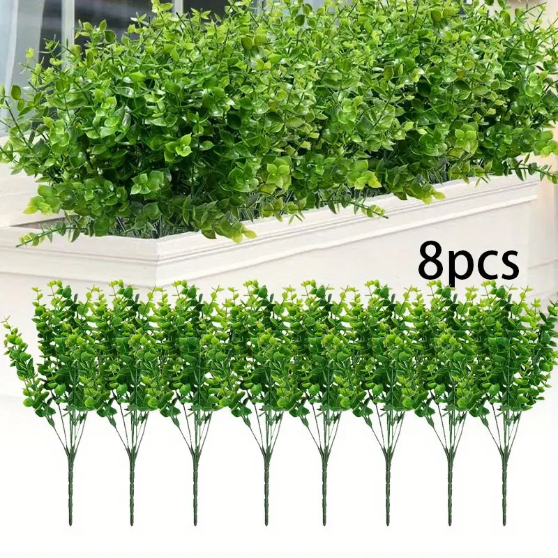 8 Bundles Artificial Boxwood UV Resistant Fake Stems Plants Set,Faux Greenery for Indoor Outside Hanging Plants Garden Porch Window Box Home Wedding Farmhouse Decor,Halloween Christmas Party Gifts,Hand Tools Kits