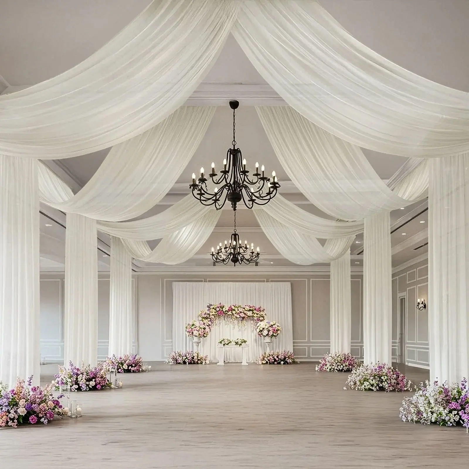 Sheer Wedding Arch Drape – 5ftx32ft Ivory Sheer Curtain Backdrop, Ceiling Drapery Panel, Decor For Weddings, Wedding Arched Backdrop