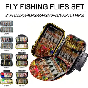 Fly Fishing Flies Kit, Fishing Lure Set, 24-114Pcs Handmade Fly Fishing Gear with Dry/Wet Flies, Streamers, Fly Assortment Trout Bass Fishing with Fly Box