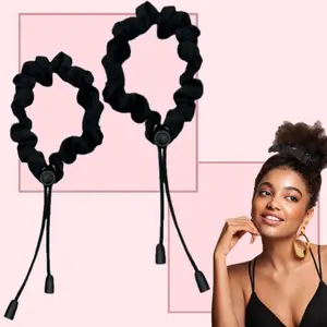 Silk Scrunchies: Adjustable Slip Black Satin Hair Ties for Thick, Curly, Natural Hair and Long Afro Ponytail Styles