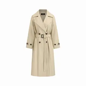 Cider Notched Collar Double Breasted Oversized Trench Coat With Belt Dealsforyou