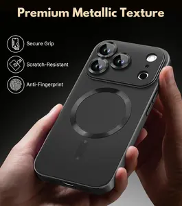 Luxury Metallic Magnetic Case for iPhone 15 16 Pro Max Aesthetic Leather Texture MagSafe Elite Style Slim Fit Protective Cover