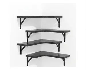 Set of 4,  Corner Floating Shelves Wall Mounted, Rustic Wood Storage Display Shelves for Home (Set of 4, Black)