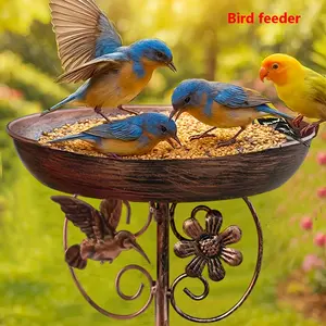 1 piece Vintage Iron Bird Bath Feeder Set, Hummingbird Sunflower Design, Outdoor Garden Decor, Rainwater Collection, Perfect Gift for Bird Lovers