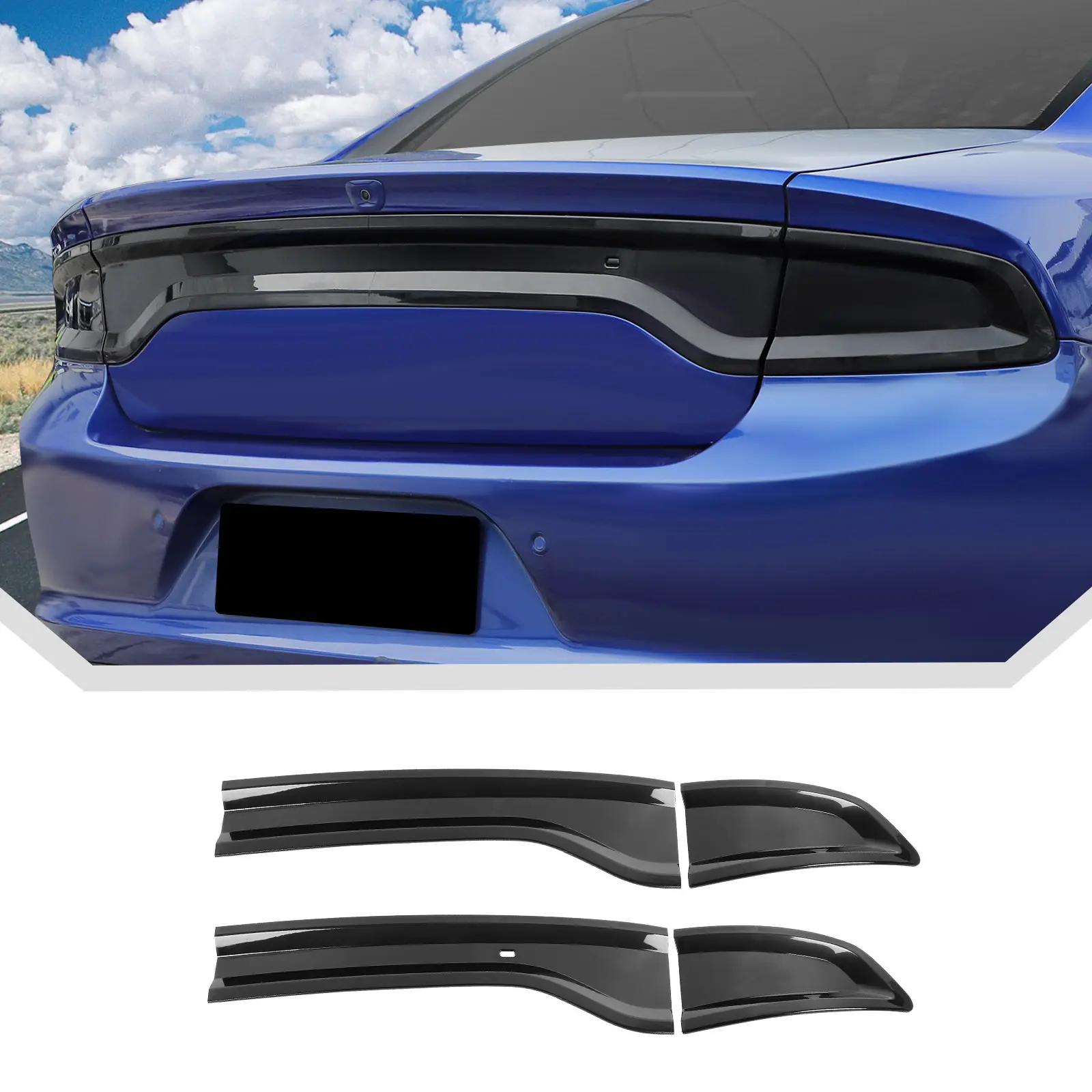 Custom Smoked Look Rear Tail Light Covers Trim (4-Item Set) for 2015+ Dodge Charger - Self-Adhesive, Laser-Cut Fit ABS Covers, Scratch-Proof, UV-Resistant Easy-Install Automotive Exterior Accessories