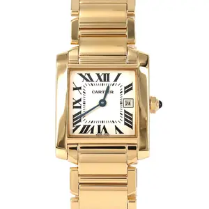 Pre-owned Cartier 18K Yellow Gold (Au750) Small Leather Goods Tank Francaise Au750 Quartz