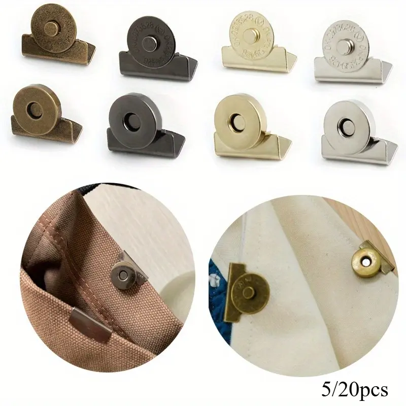 5/ 20pcs Canvas Bag Wallet Edge Magnetic Alloy Snap Closure, 20*7mm, 4 Colors, No-Sew Magnetic Buckle For Single-Shoulder Bags & Clothes, DIY Crafts Accessory, Bag Accessories