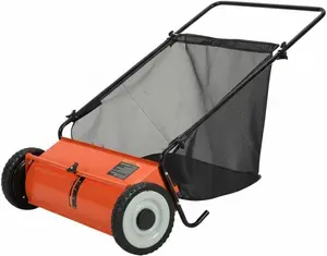 Gaomon Portable 21-Inch Orange Push Lawn Sweeper - 3.5 Cu. Ft. Hopper Capacity Garden Tool, 4 Spinning Brushes, Adjustable Height for Grass Clippings, Leaves