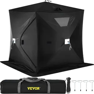 TikTokShopBlackFridayVEVOR 2-3 Person Ice Fishing Shelter Tent, 300D Oxford Fabric Portable Ice Shelter with Pop-up Pull Design, Strong Waterproof and Windproof Ice Fish Shelter for Outdoor Fishing, Black