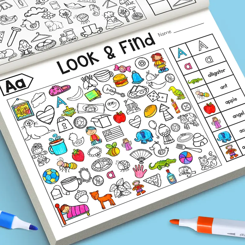 Hidden Objects Coloring Book for Kids, Find and Color 100 Plus Items, Interactive Seek-and-Color Activity Book with Educational Puzzles, Fun Creative, Compact, Challenging Coloring Pages for Home, School and Travel