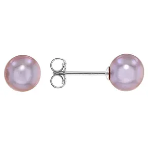 JTV Purple Cultured Freshwater Pearl Rhodium Over Sterling Silver Stud Earrings