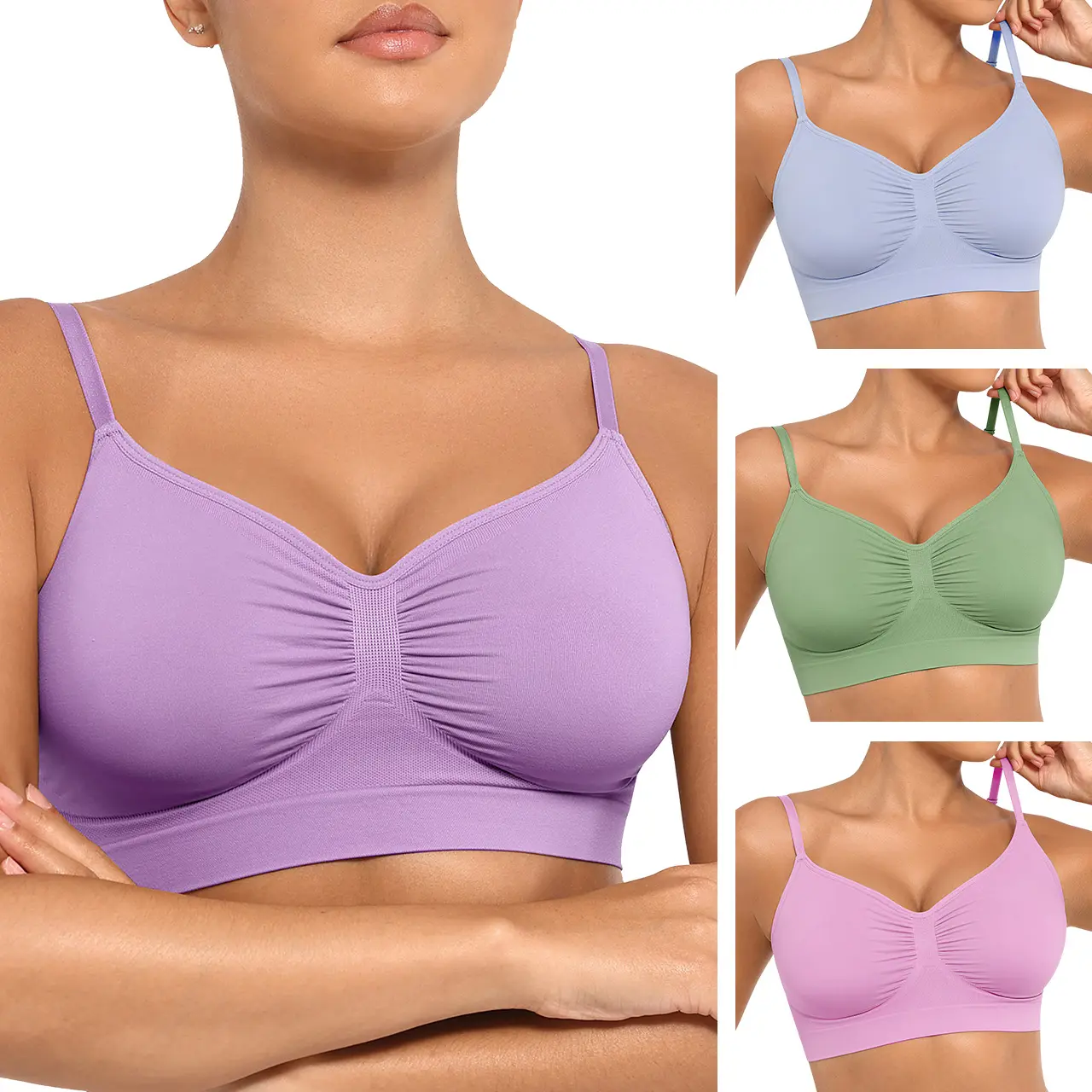 FeelinGirl Women's Wireless Bra Comfort Bralettes No Underwire Unlined Cami Bra Seamless Tshirt Bras Sports Bra Bralette Breatheable Daily Wear Soft Comfortable Womenswear Everyday  SummerVibes