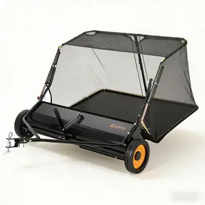 Garvee 44 Inch Lawn Sweeper Tow Behind with 26 cu. ft Large Hopper, Heavy Duty Leaf & Grass Collector, Adjustable Brush Height Lever, and Dumping Rope for Efficient Yard Cleanup