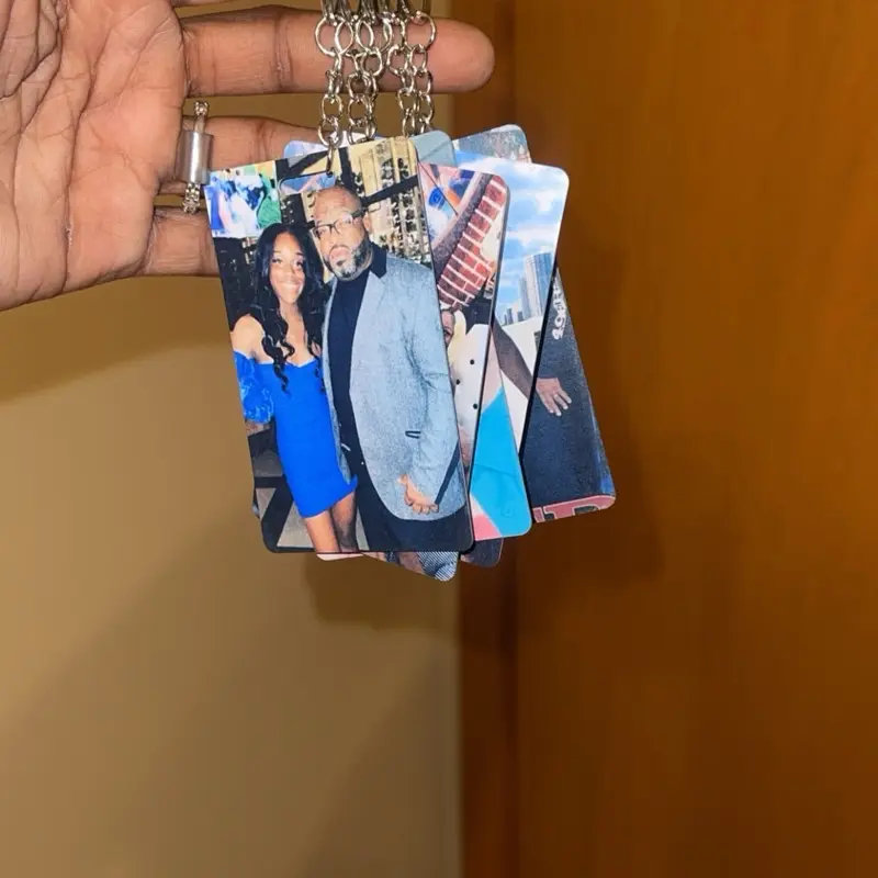 Personalized Double Sided Photo Keychain with Customizable Images and Durable Chain for Easy Attachment