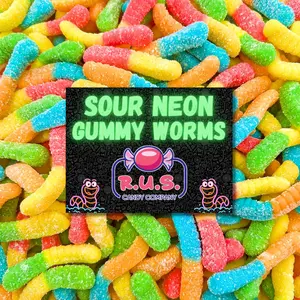 Sour Neon Gummy Worms - 16oz Bag | Tangy Sour Gummies Candy | Chewy Gluten Free Candy Worms | Bright Colored Gummie Worms for Parties, Halloween, Movie Night & Snacks (One Pound)