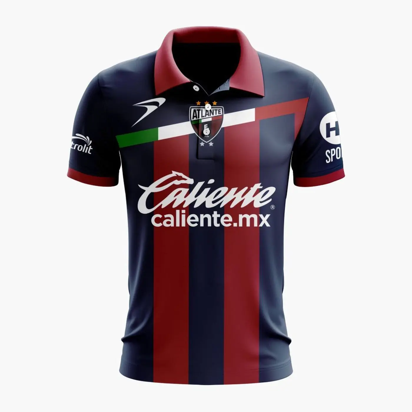 Custom Name Number Atlante FC Polo - 2025-26 Home Claret Blue Striped Men Fan Graphic Collared Shirt