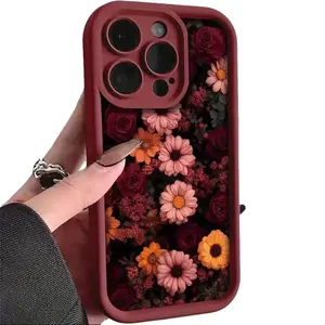 Elegant Pink Chrysanthemum Rose Floral Pattern Phone Case for iPhone 17/16Promax/16plus/16Pro/16/15Promax/15plus/15Pro/15/14Promax/14plus/14Pro/14/13Promax/13Pro/13/12Promax/12Pro/12/11Promax/11Pro/11/xsmax/xr/x/7plus/7 TPU Anti-Drop Dirt-Resistant