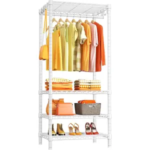 H4 Mini Portable Closet, 4 Tiers Freestanding Clothing Garment Rack for Small Space, Metal Clothes Wardrobe System for Bedroom, 23.6" W x 14" D x 76.4" H, Load 502 lbs, White